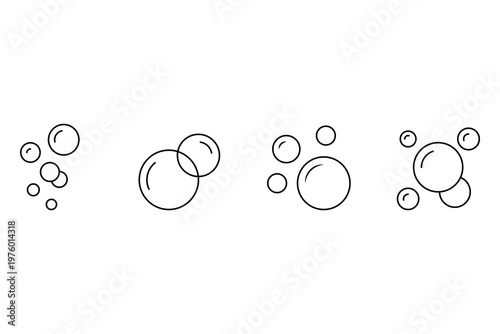 Soap bubbles vector icon set featuring round water droplets foam spheres or air balls for washing cleaning and fresh hygiene.