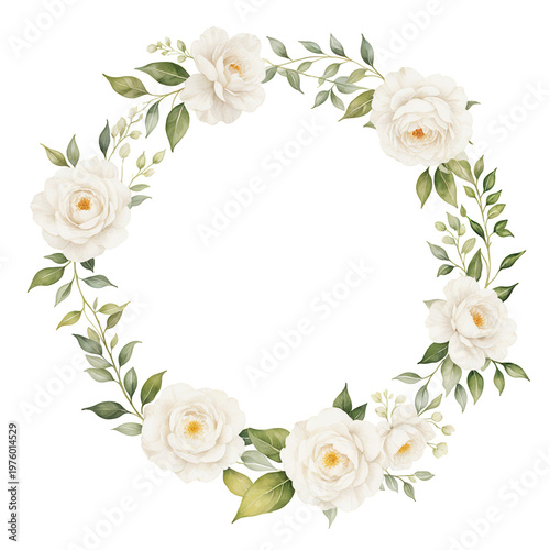 White Rose Watercolor Wreath, Floral Graphics for Wedding Decor, Sublimation Designs,
