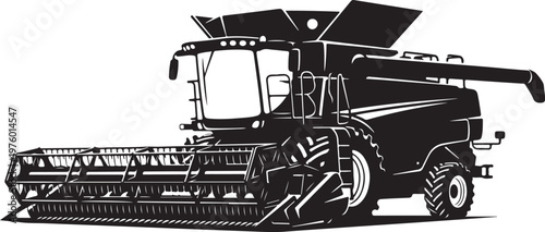 Combine Harvester, Agricultural Machinery, Farm Equipment, Black Vector Illustration