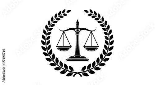 Classic Scales of Justice with Laurel Wreath Symbolizing Law and Equity on Isolated White Background