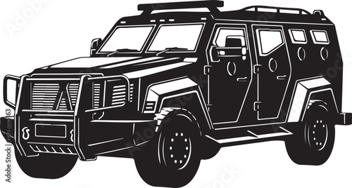 Black SUV, military vehicle, off-road car, vector illustration