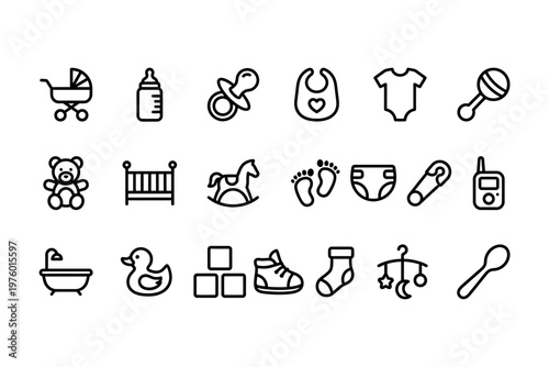 Baby care and nursery icons set.