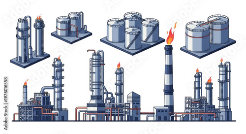 Isometric Illustration of Oil Refinery and Petrochemical Plant.