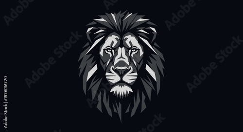 Majestic Lion Head with Intense Gaze on Dark Background.