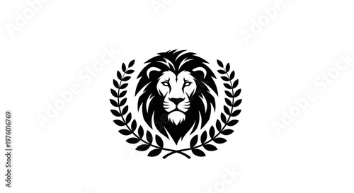 Majestic Lion Head with Laurel Wreath Emblem.
