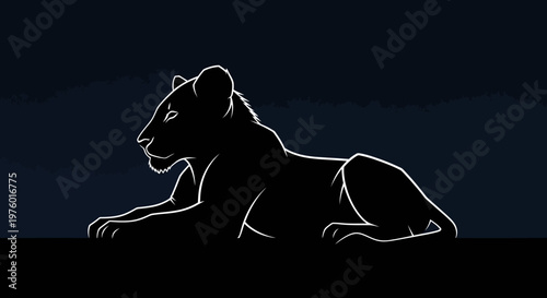 Majestic Lioness Silhouette Resting in the Dark.