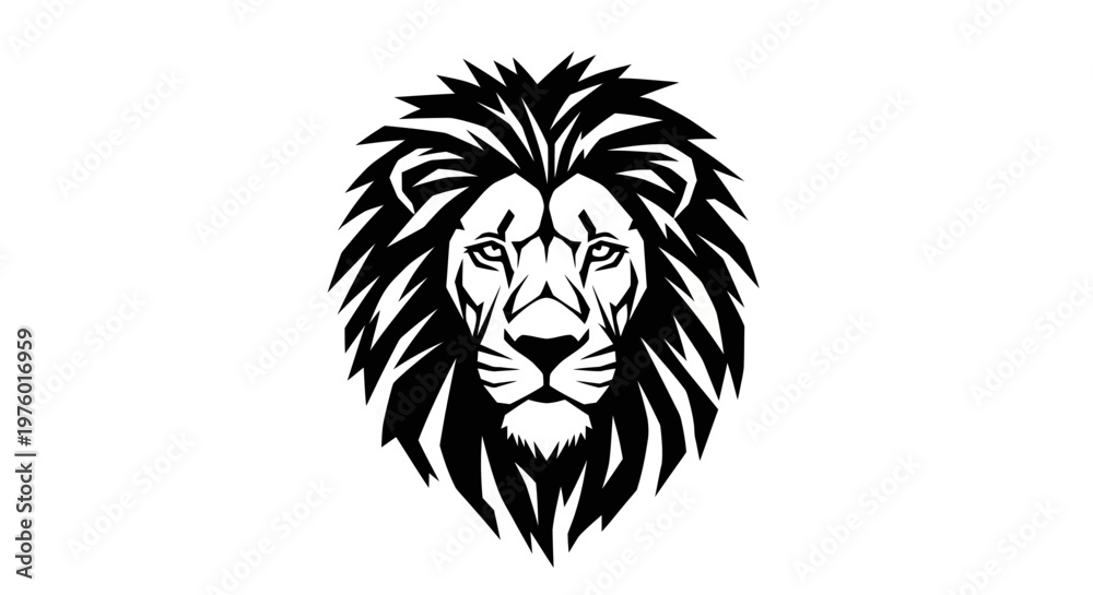 Obraz premium Majestic lion head with powerful mane in black and white.