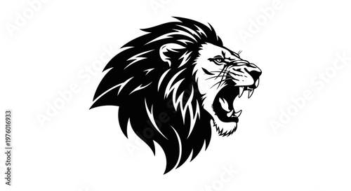 Roaring Lion Head Black and White Illustration.