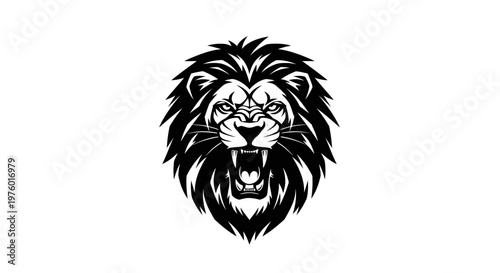 Roaring Lion Head Black and White Illustration.