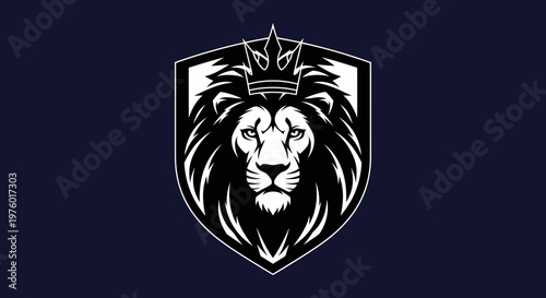 Majestic Lion King Head with Crown on Shield Emblem.