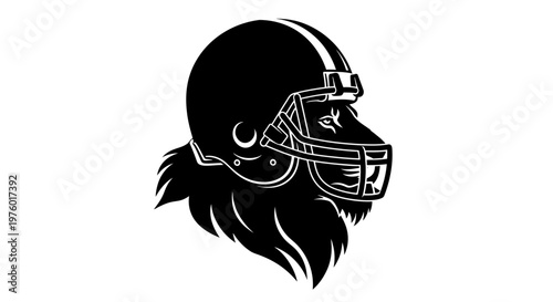 Monochromatic illustration of a gorilla wearing an American football helmet.