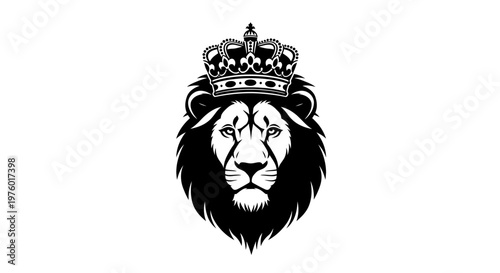 Majestic Lion King with Crown Black and White Illustration.