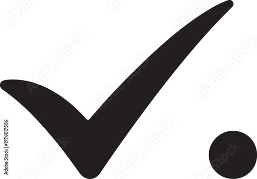 Black Check Mark Symbol Next to Small Circle on White Background Minimalist Graphic Design Element