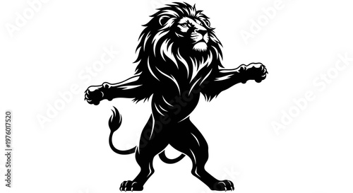 Majestic Lion Standing Proudly Black and White Illustration.