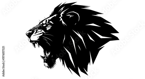 Roaring Lion Head Silhouette Vector Illustration.