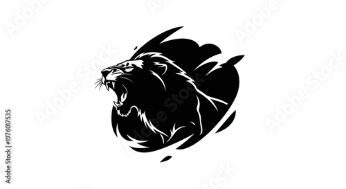 Roaring Lion Head Silhouette Vector Illustration.