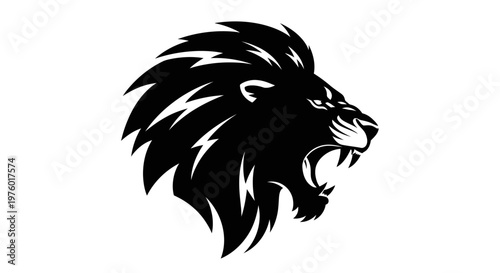 Roaring Lion Head Silhouette Vector Illustration.