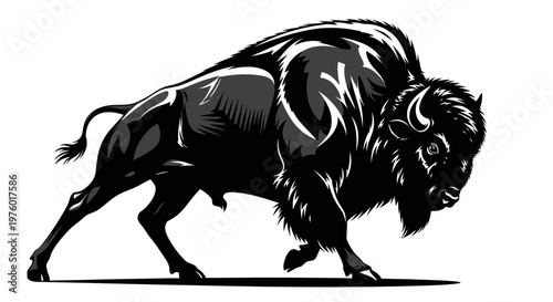 Powerful American Bison in Dynamic Black and White Illustration.