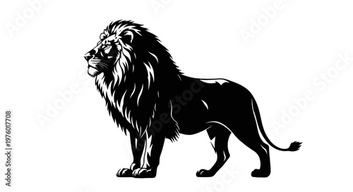 Majestic Lion Standing Proudly in Black and White.