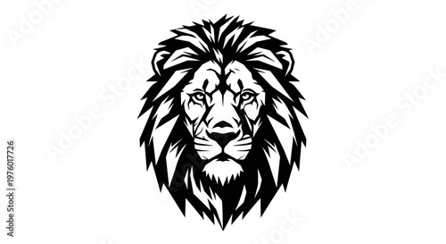 Powerful and majestic lion head illustration in black and white.