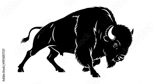 Powerful American bison silhouette stands ready with strength.