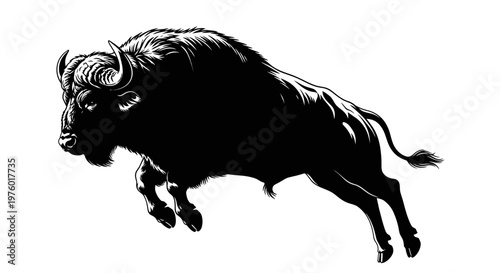 Powerful Bison Silhouette Leaping with Dynamic Energy.