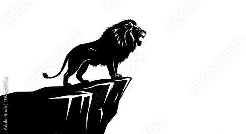 Majestic Lion Roaring on a Cliff Edge Silhouette.