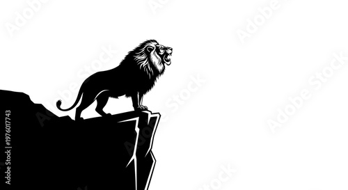 Majestic Lion Roaring on a Cliff Edge Silhouette.