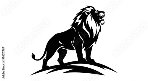 Majestic Lion Roaring Silhouette Standing Proudly on a Hilltop.