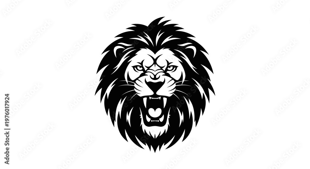 Obraz premium Roaring Lion Head Vector Illustration Black and White.