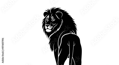 Majestic Lion Silhouette Looking Back Over Shoulder.