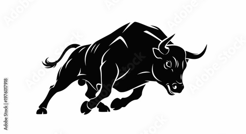 Powerful Black Bull Silhouette Charging Forward with Strength.