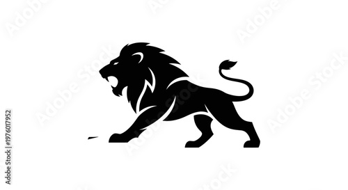 Powerful black lion roaring with strength and confidence.