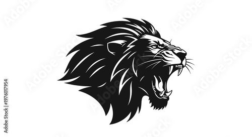 Roaring Lion Head Vector Illustration in Black and White.