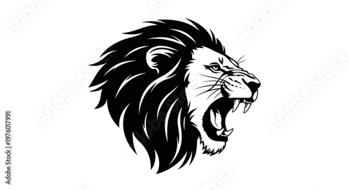Roaring Lion Head Vector Illustration in Black and White.