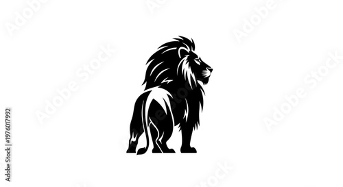 Powerful black lion silhouette standing majestically.