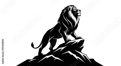 Majestic Lion Standing Proudly on a Rocky Outcrop.