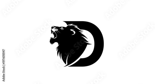 Roaring Lion Head with Letter D Logo Design.