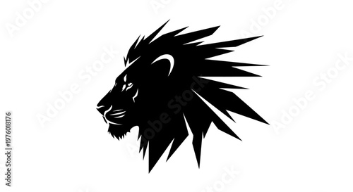 Powerful Lion Head Silhouette with Spiky Mane.