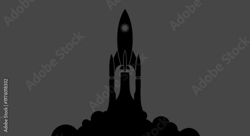 Rocket Launching into Space with Smoke and Fire.