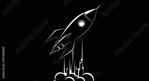 Rocket Launching into Space with Smoke and Fire.