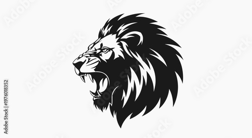 Powerful roaring lion head illustration in profile, showcasing strength and wild nature.