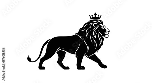 Majestic lion with crown walking proudly.