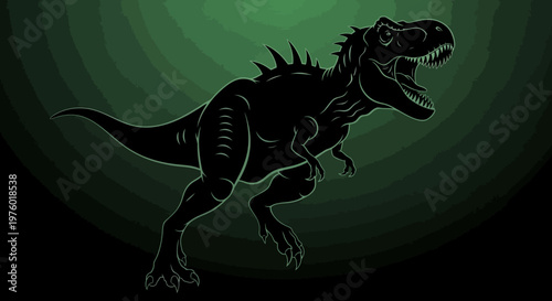 Silhouette of a Tyrannosaurus Rex on a Dark Green Background.