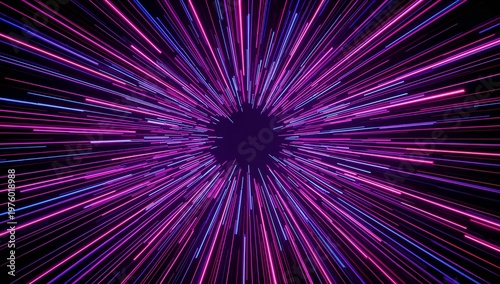 Abstract illustration of a purple and blue explosion of energy emanating from a central point, radiating outwards in a mesmerizing pattern.