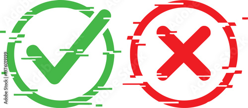 Green checkmark and red x symbols in circles visual representation of acceptance and rejection