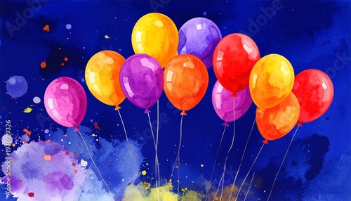 Wallpaper Mural Cluster of Colorful Balloons with Paint Splashes Blue Background Festive Celebration Visuals Torontodigital.ca