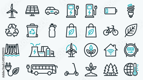 Eco Friendly Technology and Environmental Conservation Icon Set