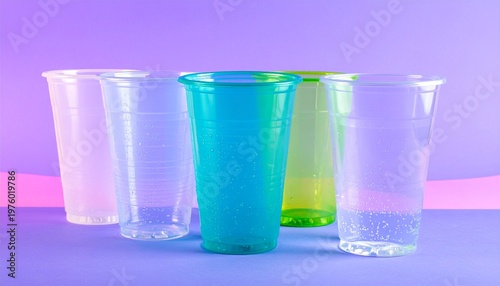 Wallpaper Mural Translucent Plastic Cups Row Purple Pink Gradient Background Everyday Object Visuals Torontodigital.ca