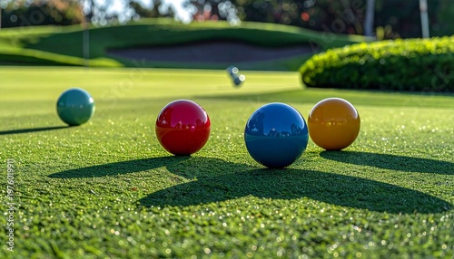 Wallpaper Mural Colorful Balls on Artificial Turf Outdoor Recreational Setting Bright Shadows Natural Play Visuals Torontodigital.ca